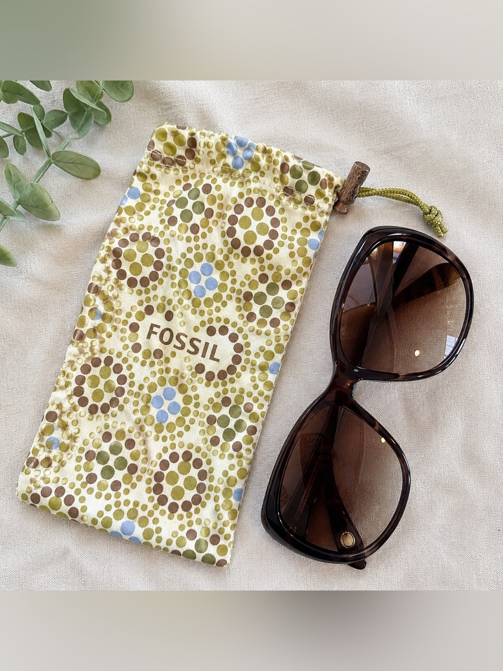 Fossil Soft Eyeglass & Sunglasses Drawstring Pouch Case Poka Dots